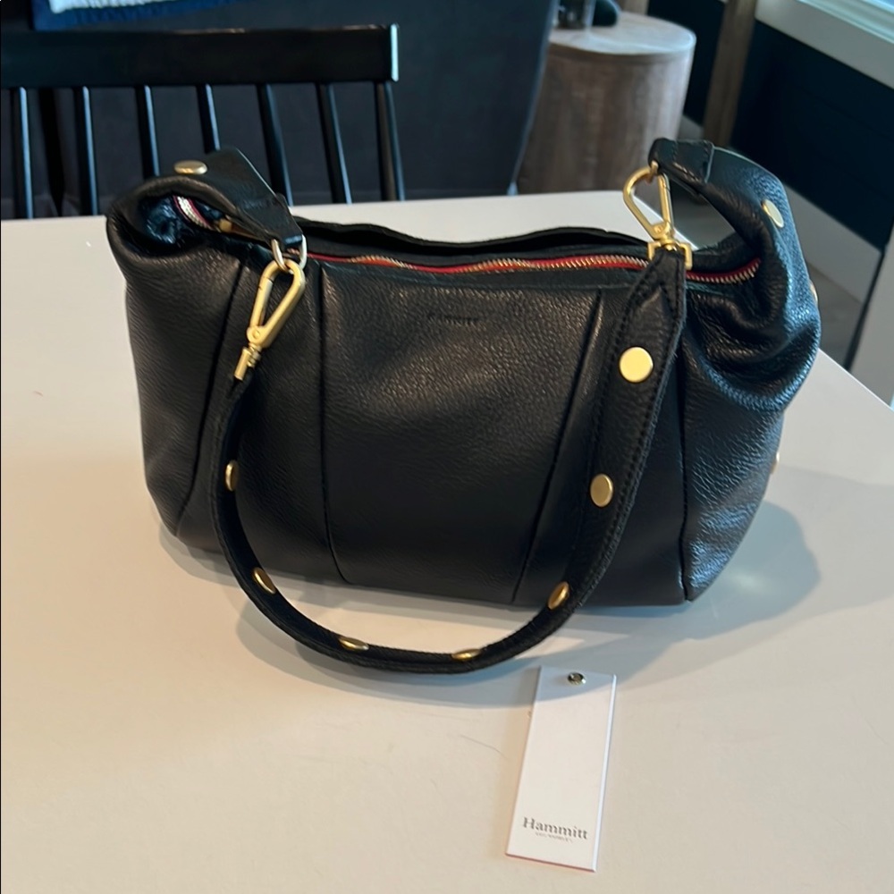 Hammitt Black Leather Morgan Handbag with Gold Accents